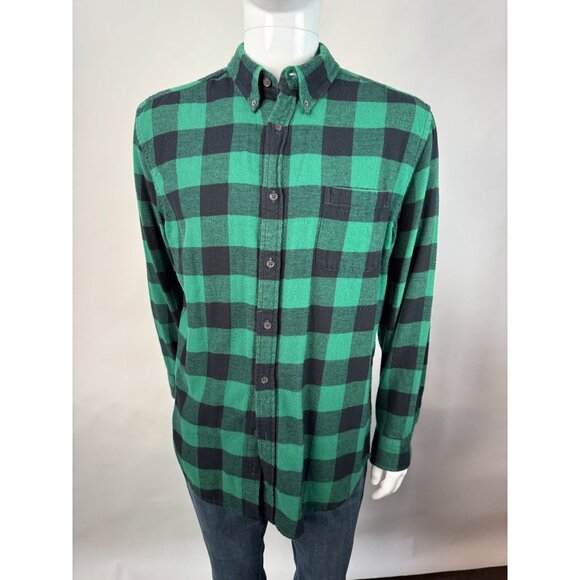 Mens Croft & Barrow Green & Black Buffalo Plaid Flannel Shirt M 100% Cotton Butt - Picture 14 of 16